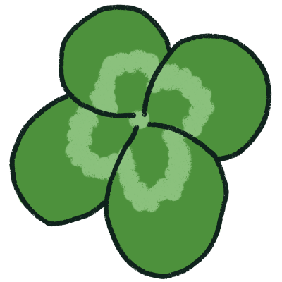 the four leaves of a four-leaf clover, viewed from the top. they are dark green, with a pale ring, somewhat like a circle, running through them.